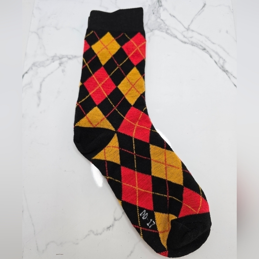 Bohemian | Argyle orange black maximalist print preppy tube socks